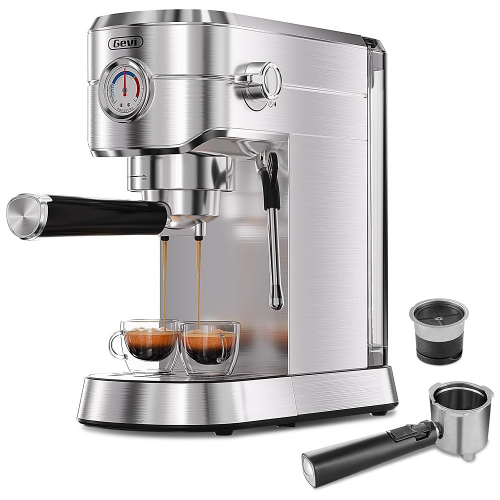 ECTQ6BNVVBWF0B_0-1.jpg - Máquina de Espresso Comercial 20 Bar, Vaporizador Profissional, Controle NTC, Manômetro, Gevi, Inox, Inox, 110V