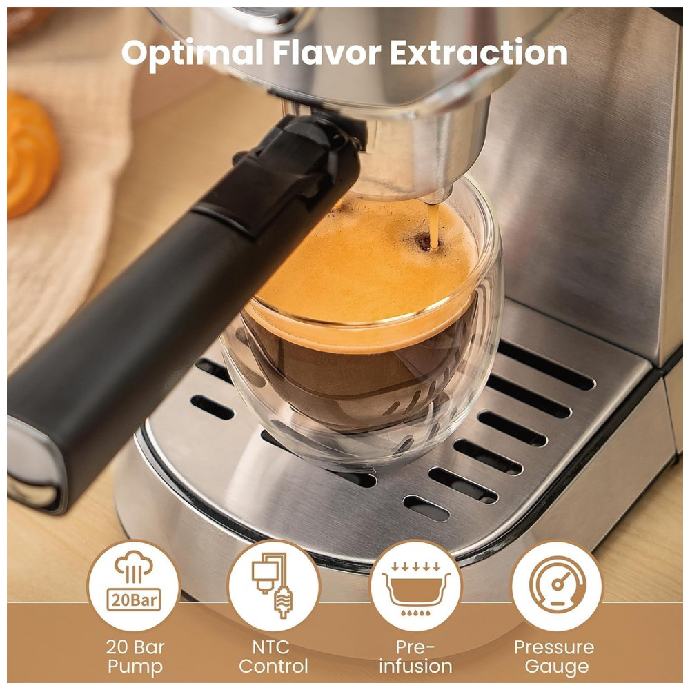 ECTQ6BNVVBWF0B_5-1.jpg - Máquina de Espresso Comercial 20 Bar, Vaporizador Profissional, Controle NTC, Manômetro, Gevi, Inox, Inox, 110V