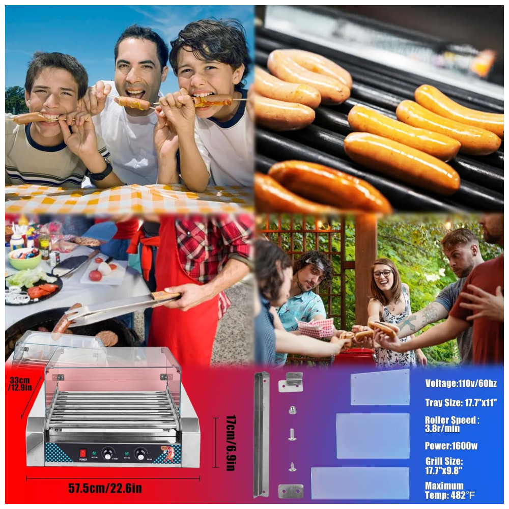 ECTQ6BS7MQFC0B_6-1.jpg - Máquina de Cachorro Quente até 24 Salsichas com Controle de Temperatura Dupla, Capa Protetora Contra Poeira, Prateleira Removível e Bandeja de Gotejamento, 110V 910W, Fredeer, Prata