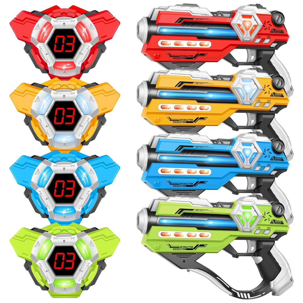 Pistola de Laser Tag com Display Digital de Pontuação e Coletes, Para Crianças de 8 a 12+ Anos, IVOXEX, Colorida