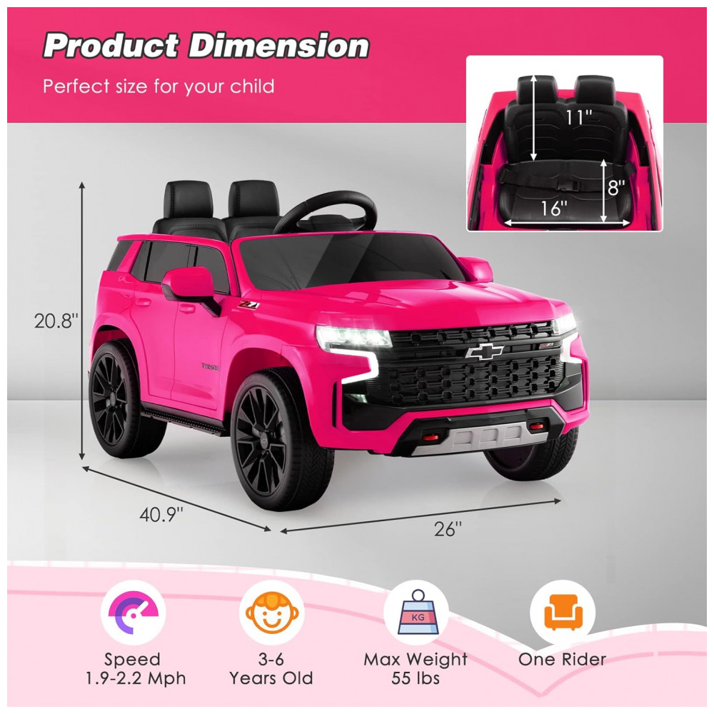 ECTQ6FV4PDNB0B_6-1.jpg - Carro Infantil Elétrico 12V Chevrolet Tahoe, Controle Remoto, Suspensão, Música, Luzes, Costzon, Rosa