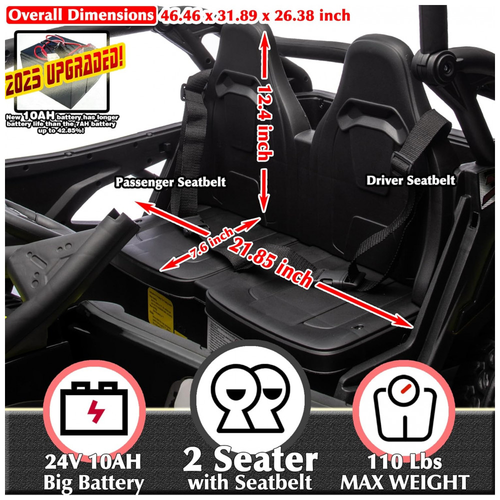 ECTQ6GPXQ1BD0B_4-1.jpg - Carrinho Elétrico Infantil 4x4 Sopbost XL, 24V 10Ah, 2 Lugares, 4 Motores 75W, Controle Remoto, Suspensão Molas, Bluetooth, Preto