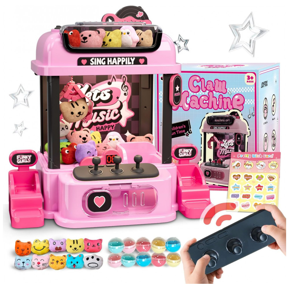 ECTQ6HBTGP6F0B_0-1.jpg - Máquina de Garra Rosa JoyfoxToy – Mini Arcade Infantil com Controle Remoto, 10 Pelúcias, 10 Cápsulas e Moedas