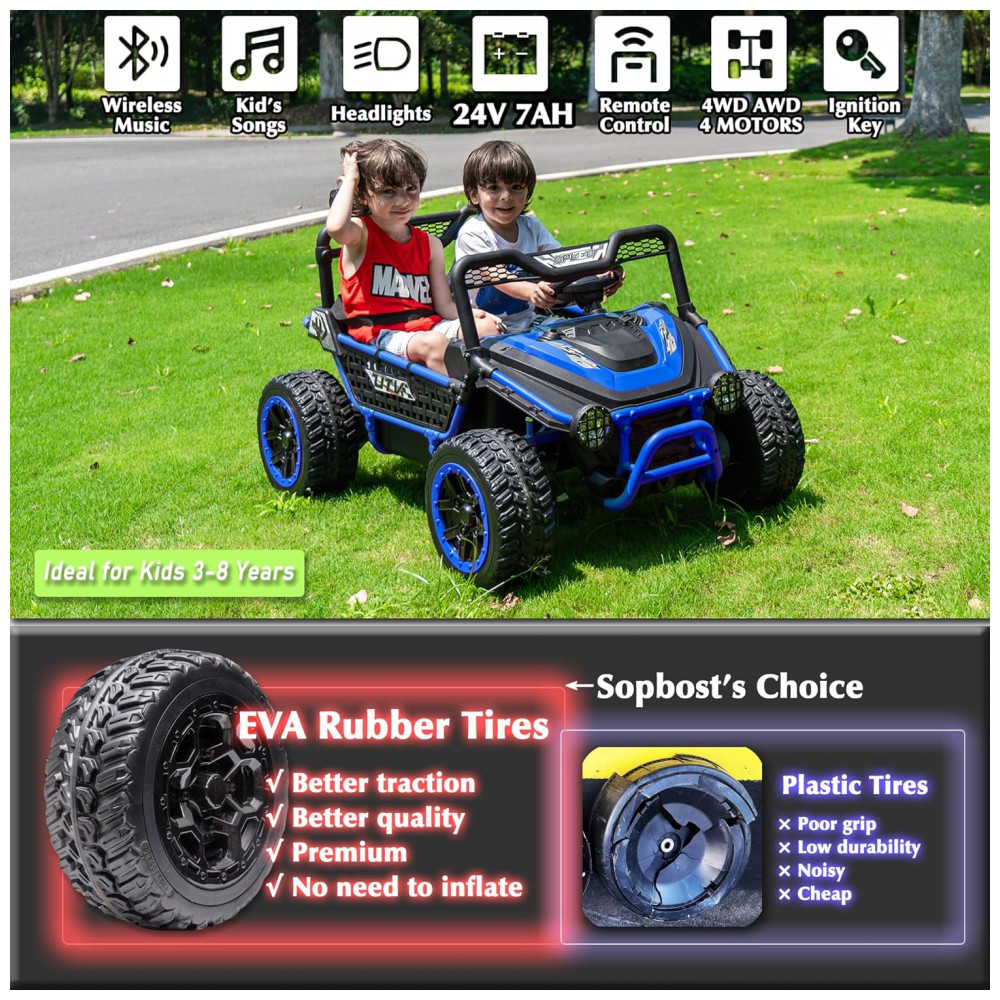 ECTQ6JS72Q5F0B_1-1.jpg - UTV Infantil Elétrico Sopbost Azul 24V 2 Lugares XXL 4 Motores 75W 4WD Pneus EVA Controle Remoto Bluetooth Estrutura Metálica