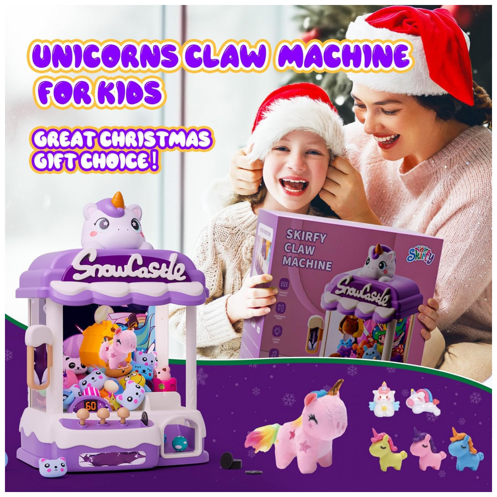 ECTQ6KD1PK6D0B_2-1.jpg - Máquina de Garra Skirfy Unicorns 12’’ para Crianças com Luzes Som e Dispensador de Brinquedos e Doces