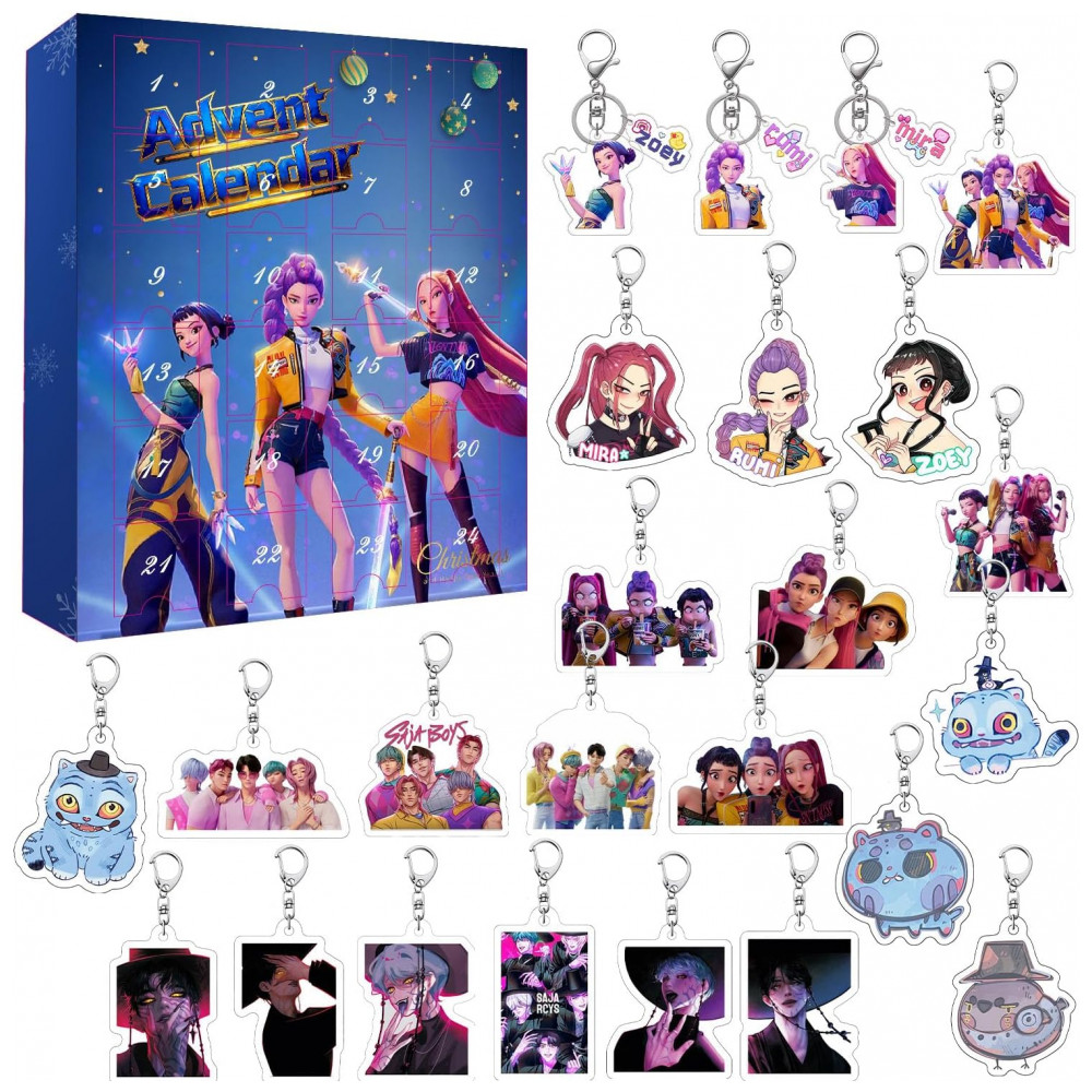 Calendário do Advento Kpop Demon 2025, Calendário de Contagem Regressiva com 24 Brinquedos Chaveiro, Decorações de Halloween e Natal para Crianças,HIDLY