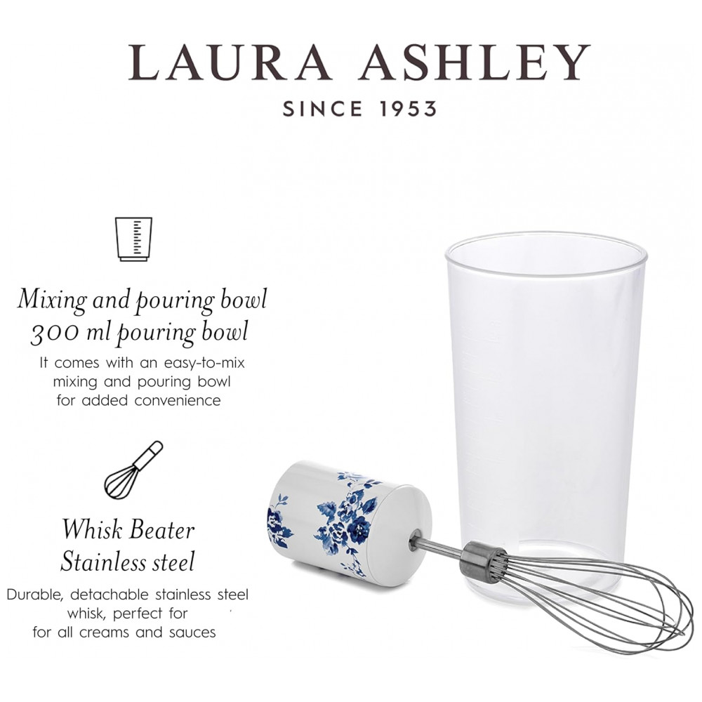 ECTQ6QXMHDJD0B_5-1.jpg - Mixer de Imersão 4 em 1 Laura Ashley 150W China Rose 2 Velocidades Lâminas Inox Batedor Copo Medidor 300ml VQ-SBHB219-LACR-US 110V