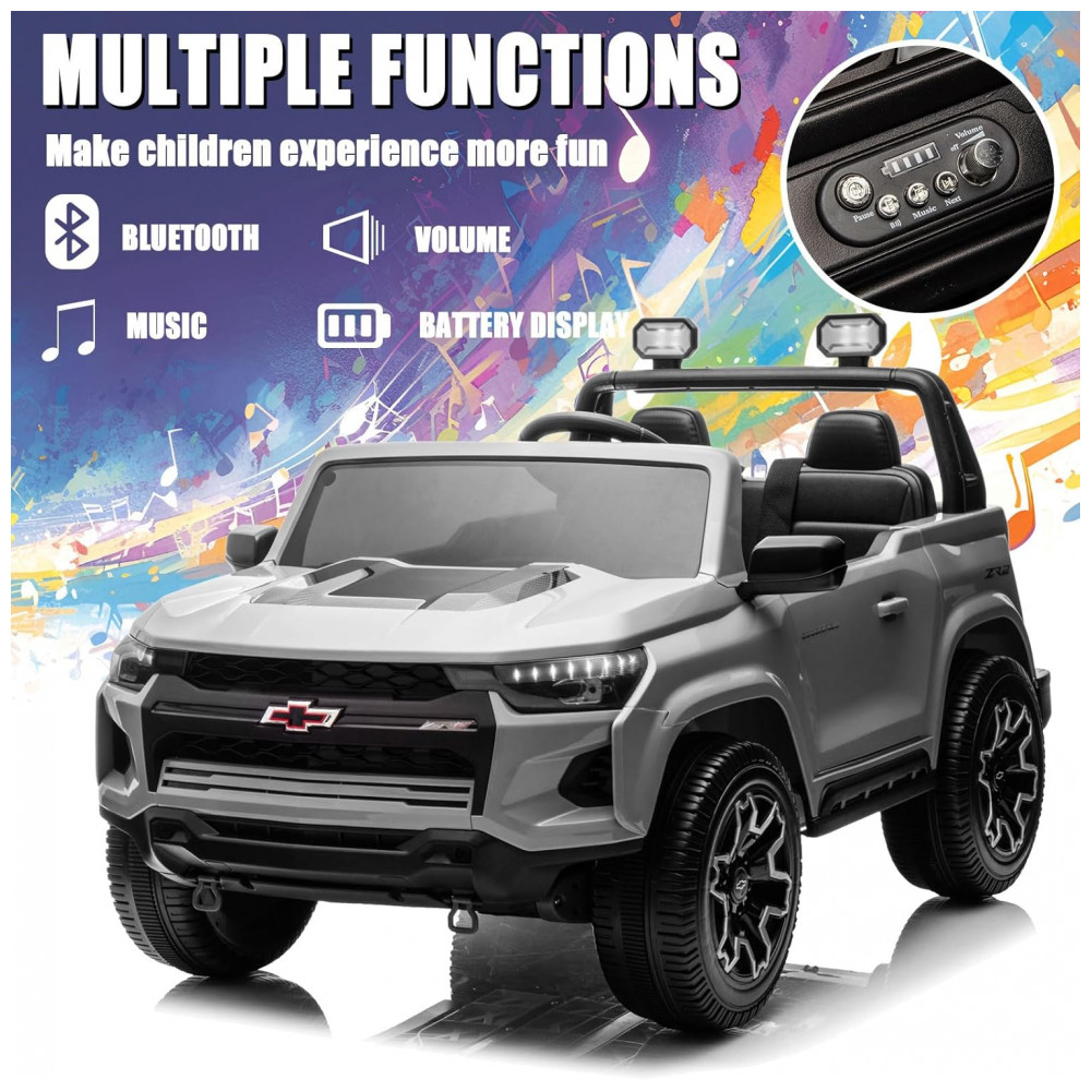 ECTQ6VHHC96C0B_1-1.jpg - Carro Elétrico Infantil Chevrolet Colorado Licenciado 24V 2 Lugares 4WD Controle Remoto Música Alarme Megafone Cinza