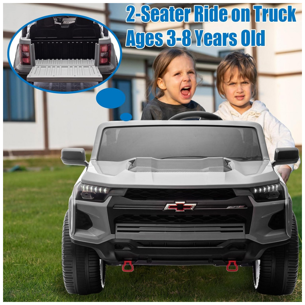 ECTQ6VHHC96C0B_4-1.jpg - Carro Elétrico Infantil Chevrolet Colorado Licenciado 24V 2 Lugares 4WD Controle Remoto Música Alarme Megafone Cinza