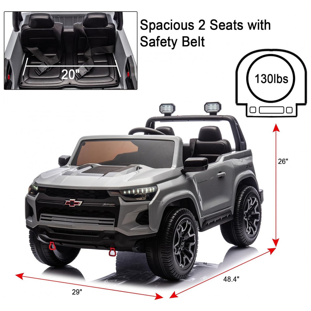 ECTQ6VHHC96C0B_5-1.jpg - Carro Elétrico Infantil Chevrolet Colorado Licenciado 24V 2 Lugares 4WD Controle Remoto Música Alarme Megafone Cinza