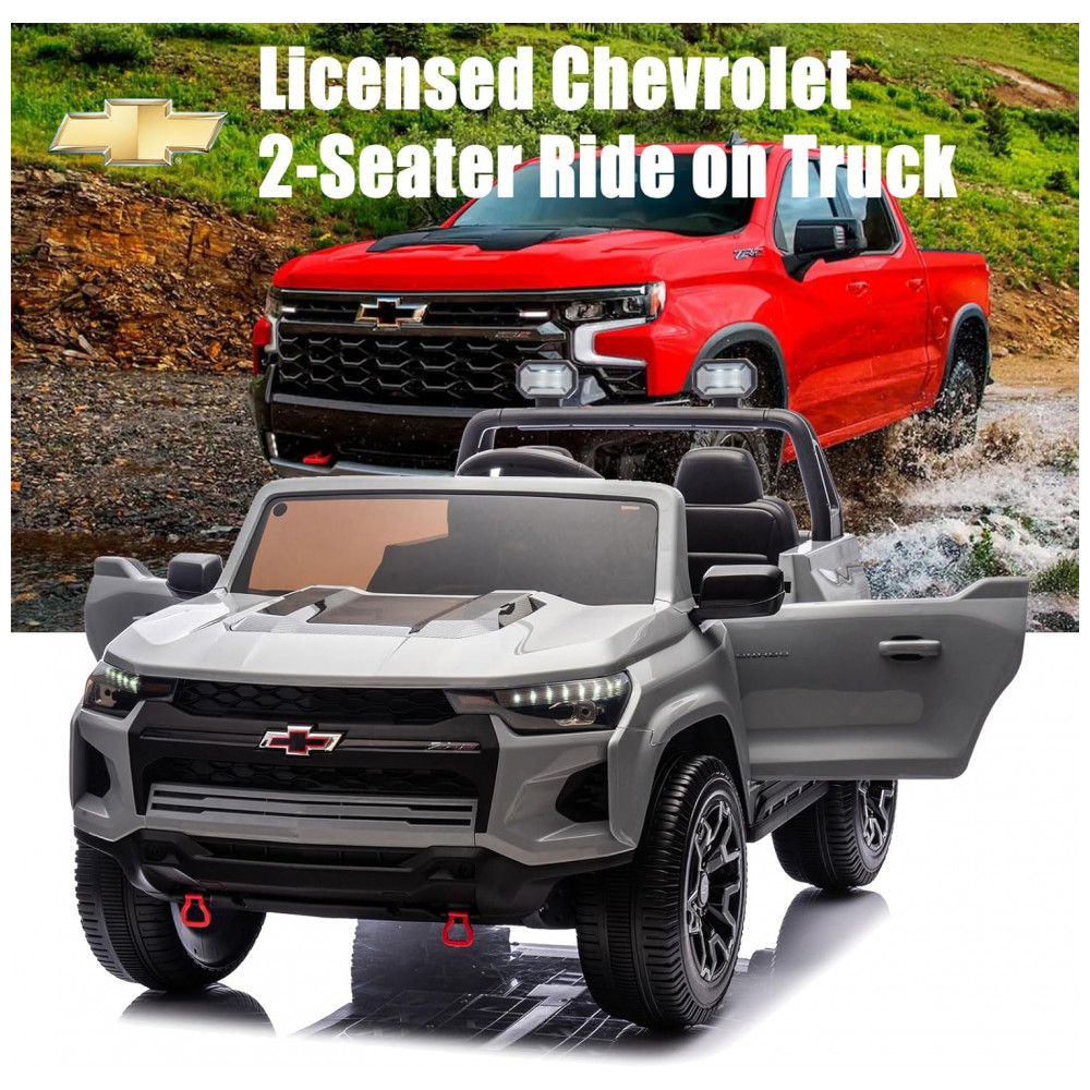 ECTQ6VHHC96C0B_6-1.jpg - Carro Elétrico Infantil Chevrolet Colorado Licenciado 24V 2 Lugares 4WD Controle Remoto Música Alarme Megafone Cinza