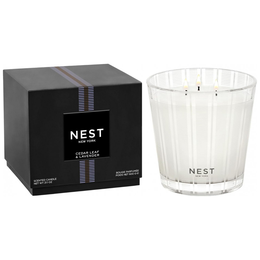 Vela de Luxo NEST New York com 3 Pavios Perfumados, Cedro e Lavanda 21,2 oz, Duração de Queima de até 100 Horas, Recipiente de Vidro Reutilizável
