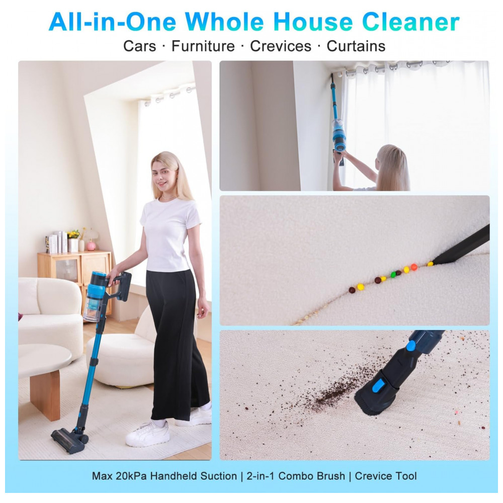 ECTQ6Z8KNLJF0B_4-1.jpg - Aspirador de Pó Sem Fio PRAVOLE 250W 38kPa 65Min 8 em 1 para Casa Recarregável para pelos de Animais e Pisos Difíceis, 1,2L de Capacidade,