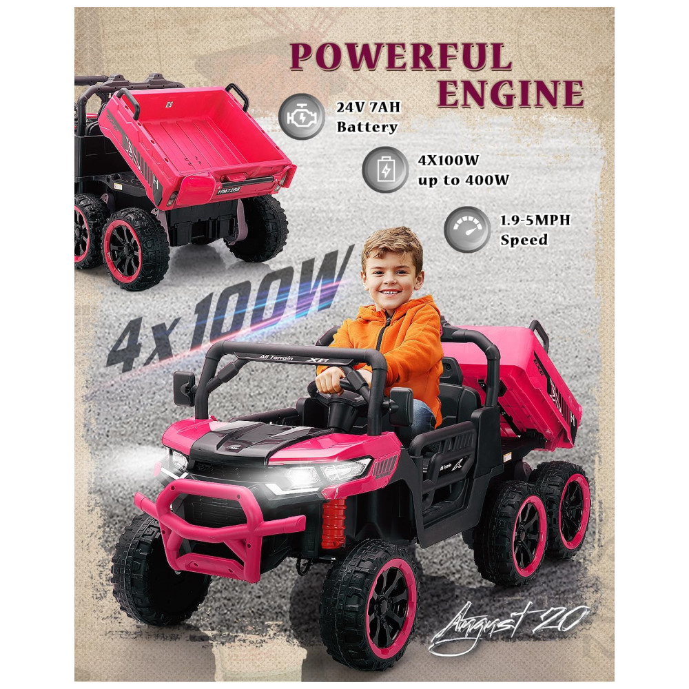 ECTQ72VG8X7F0B_1-1.jpg - Caminhão Basculante Infantil Elétrico Letsgoride Rosa 24V 2 Lugares 4 Motores 100W Caçamba Automática 4WD Bluetooth Música LED 6 Rodas