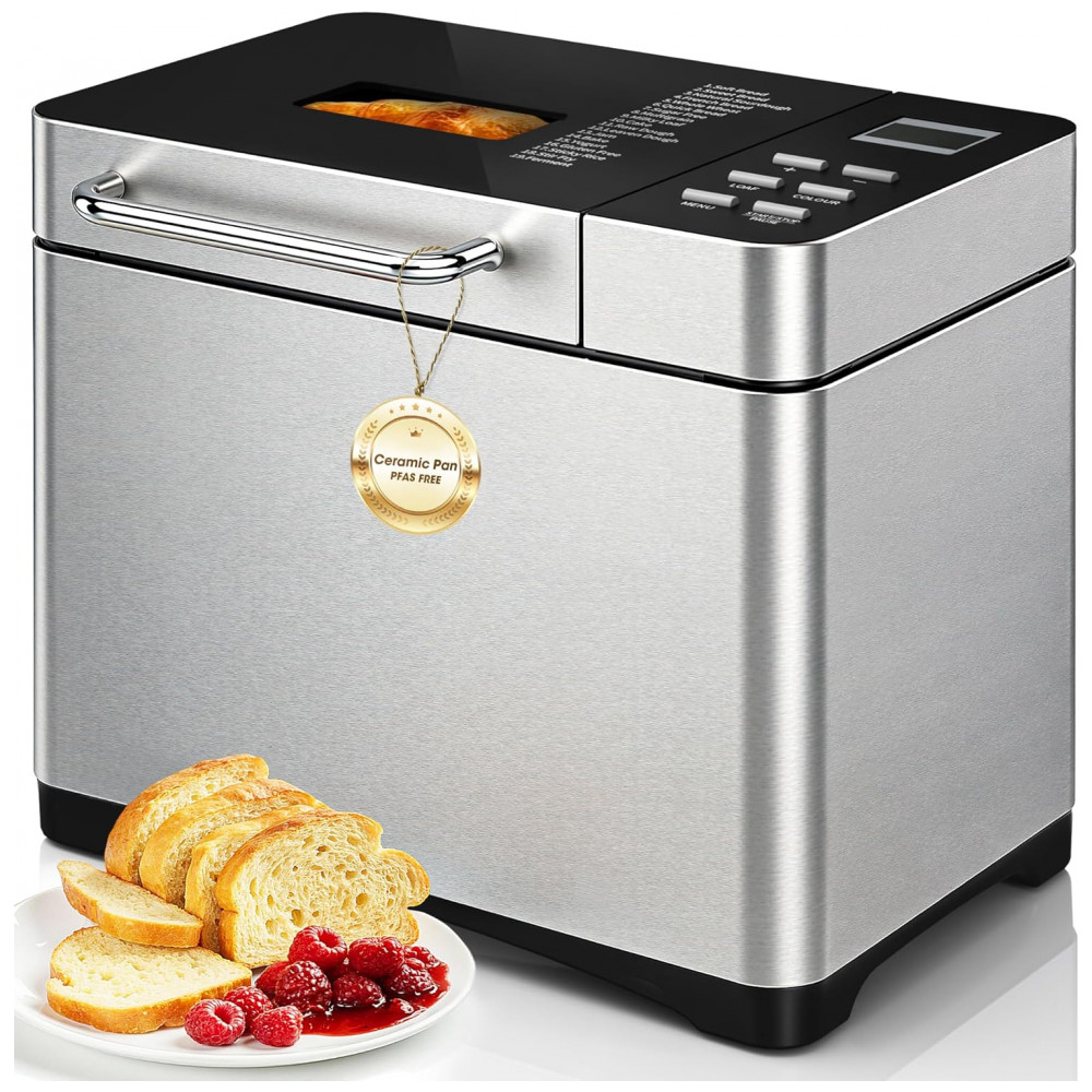 ECTQ733674RF0B_0-1.jpg - Máquina de Pão Manastin 19 em 1 Automática Prata 3 Cores de Crosta 3 Tamanhos de Pão Timer Programável Voltagem 110V