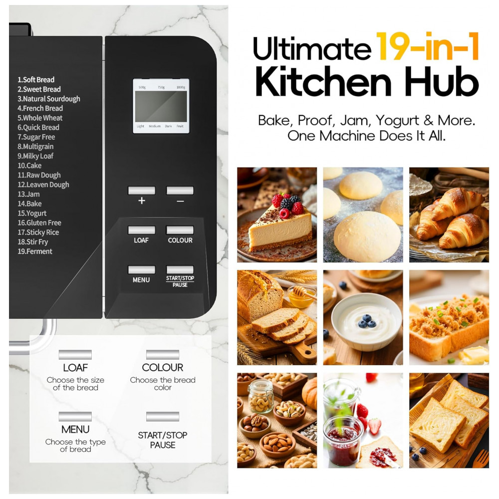 ECTQ733674RF0B_1-1.jpg - Máquina de Pão Manastin 19 em 1 Automática Prata 3 Cores de Crosta 3 Tamanhos de Pão Timer Programável Voltagem 110V