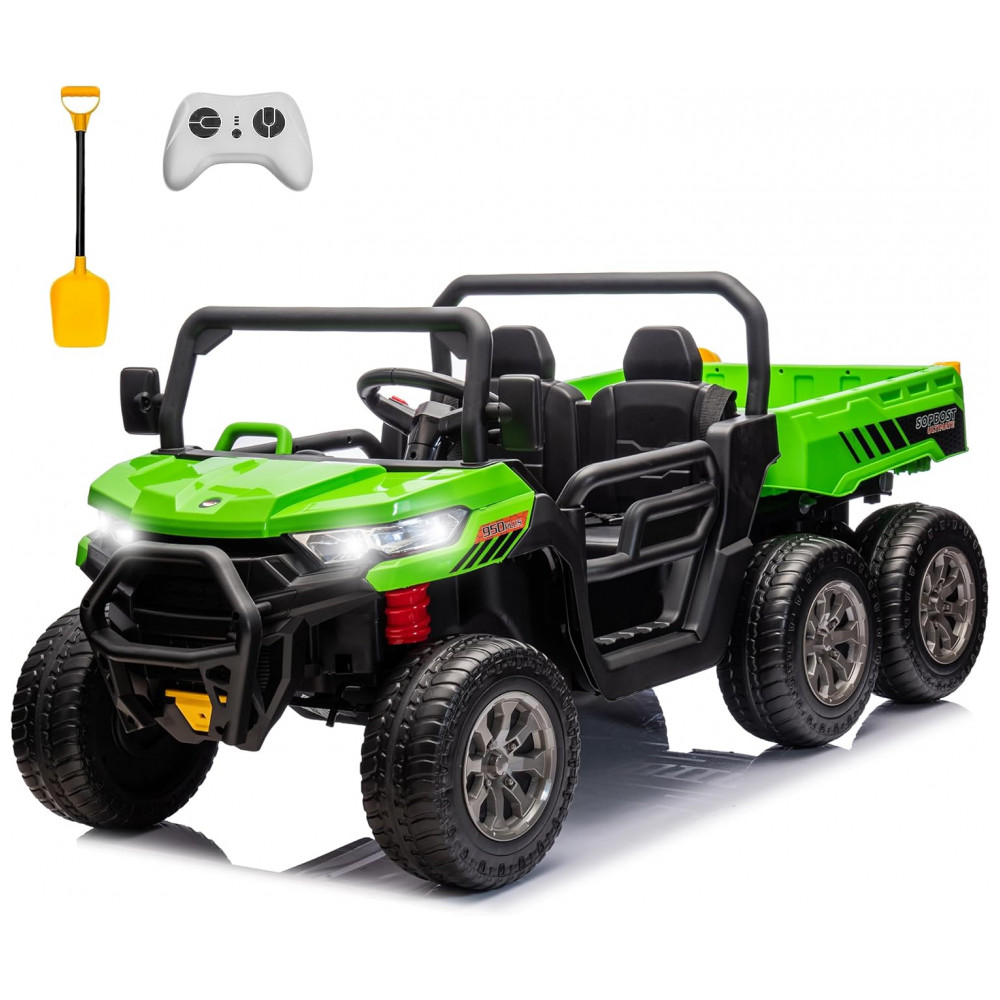 ECTQ73P99R6D0B_0-1.jpg - Caminhão Basculante Infantil Elétrico Sopbost Verde 24V 2 Lugares 4 Motores 75W Caçamba Automática 4WD Pneus EVA Controle Bluetooth