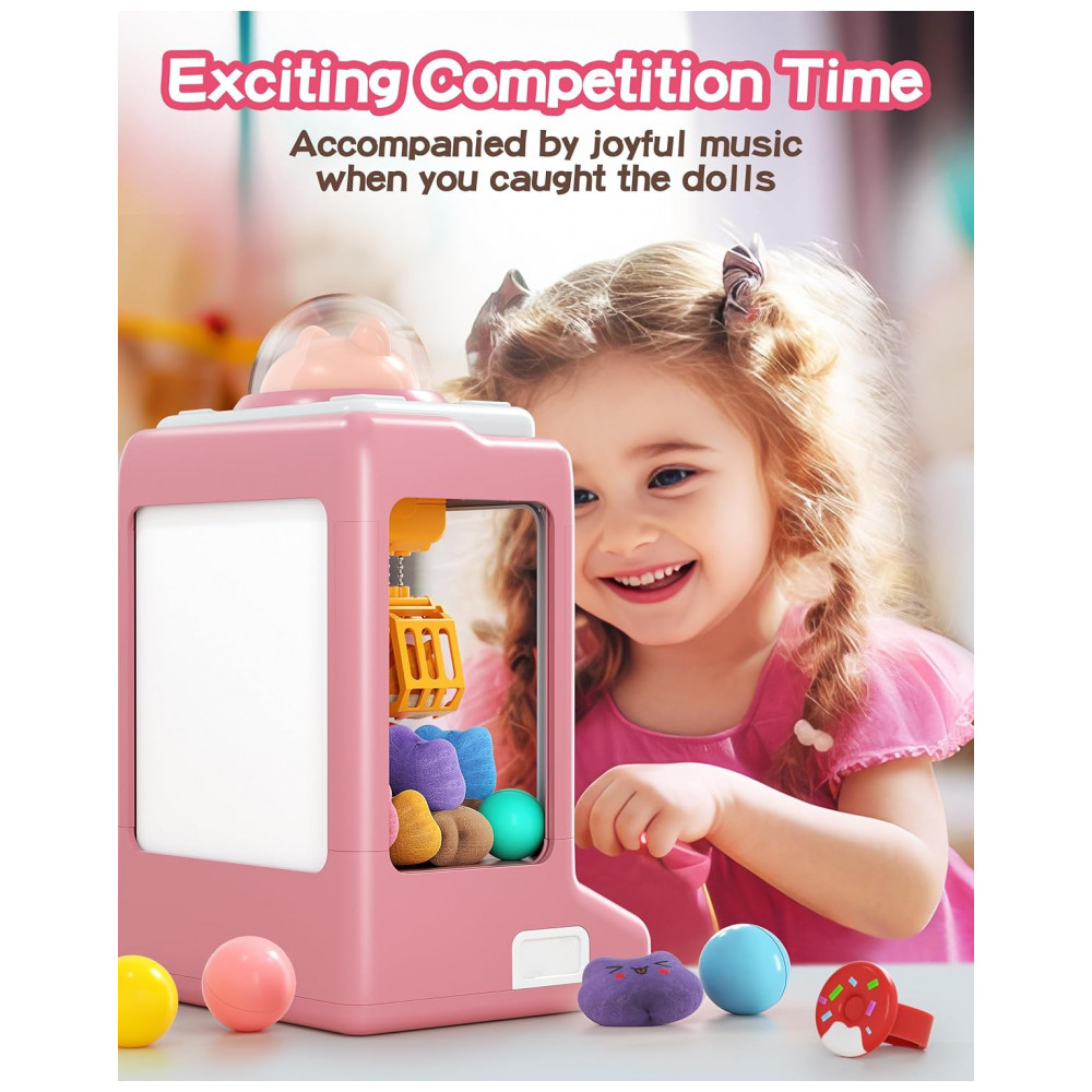 ECTQ74GRHV6D0B_1-1.jpg - Máquina de Garra Mini Arcade Jovow Doggy Pink para Crianças com Brinquedos, Música e Dispensador de Prêmios