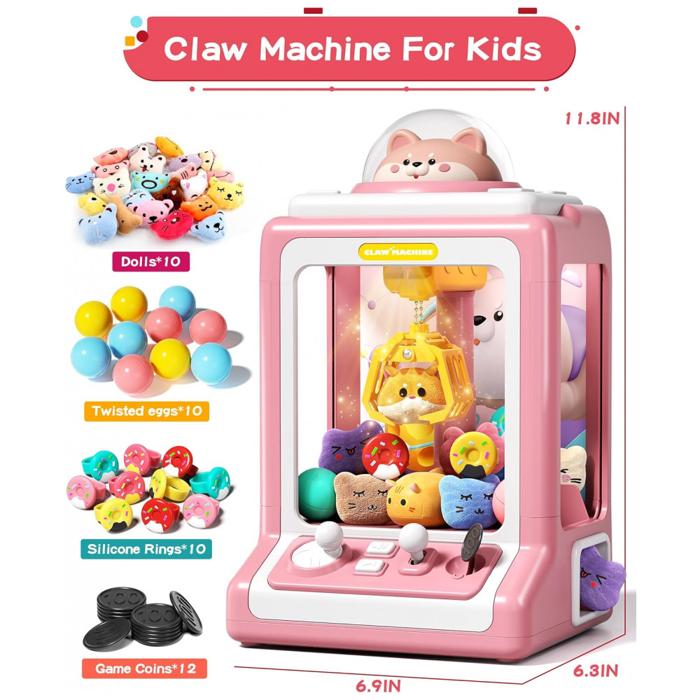 ECTQ74GRHV6D0B_3-1.jpg - Máquina de Garra Mini Arcade Jovow Doggy Pink para Crianças com Brinquedos Música e Dispensador de Prêmios