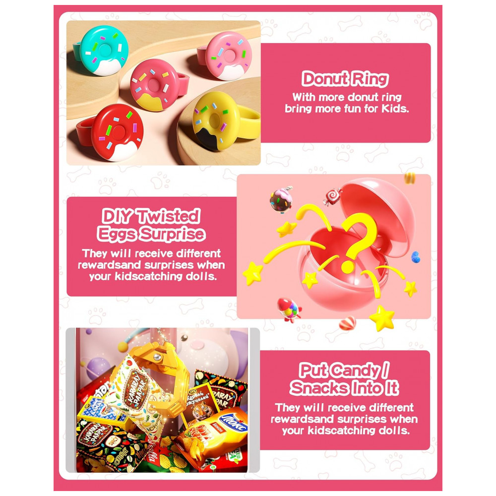 ECTQ74GRHV6D0B_6-1.jpg - Máquina de Garra Mini Arcade Jovow Doggy Pink para Crianças com Brinquedos Música e Dispensador de Prêmios