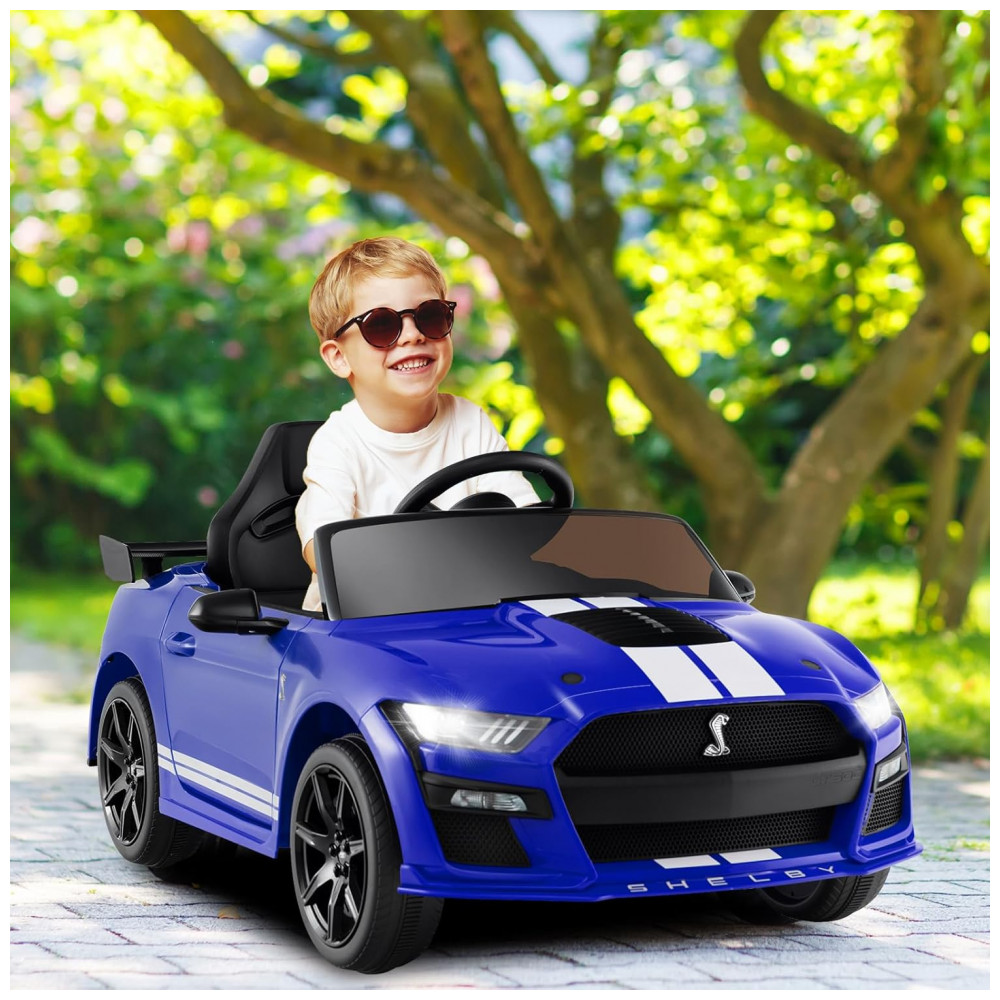 ECTQ75JGSV6D0B_1-1.jpg - Carro Elétrico Infantil Licenciado Ford Mustang Shelby GT500 OLAKIDS Azul 12V 2 Velocidades Controle Remoto LED USB Rádio Música