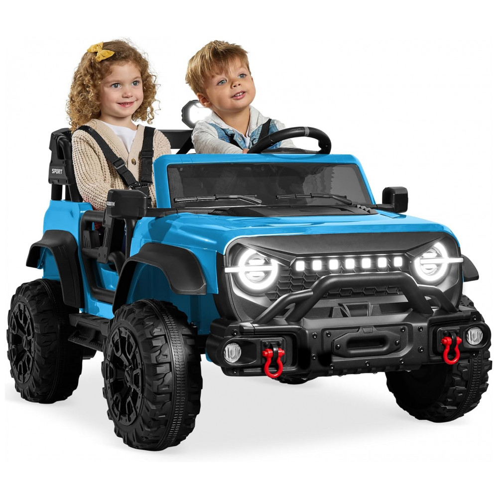 ECTQ75VFSW8F0B_0-1.jpg - Carro Elétrico Infantil Best Choice Products 24V Azul, Caminhão 2 Lugares, com Controle Remoto, Bluetooth, Luzes LED e Capacidade para 60 kg