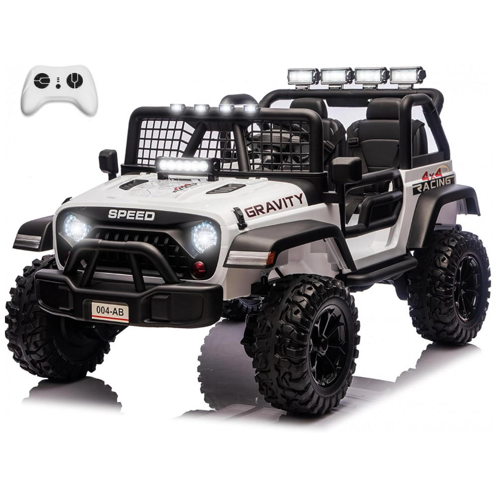 ECTQ7624L3XF0B_0-1.jpg - Carro Elétrico Infantil Sopbost Branco 24V 2 Lugares 4 Motores 4WD Pneus EVA Controle Bluetooth LED Off-Road