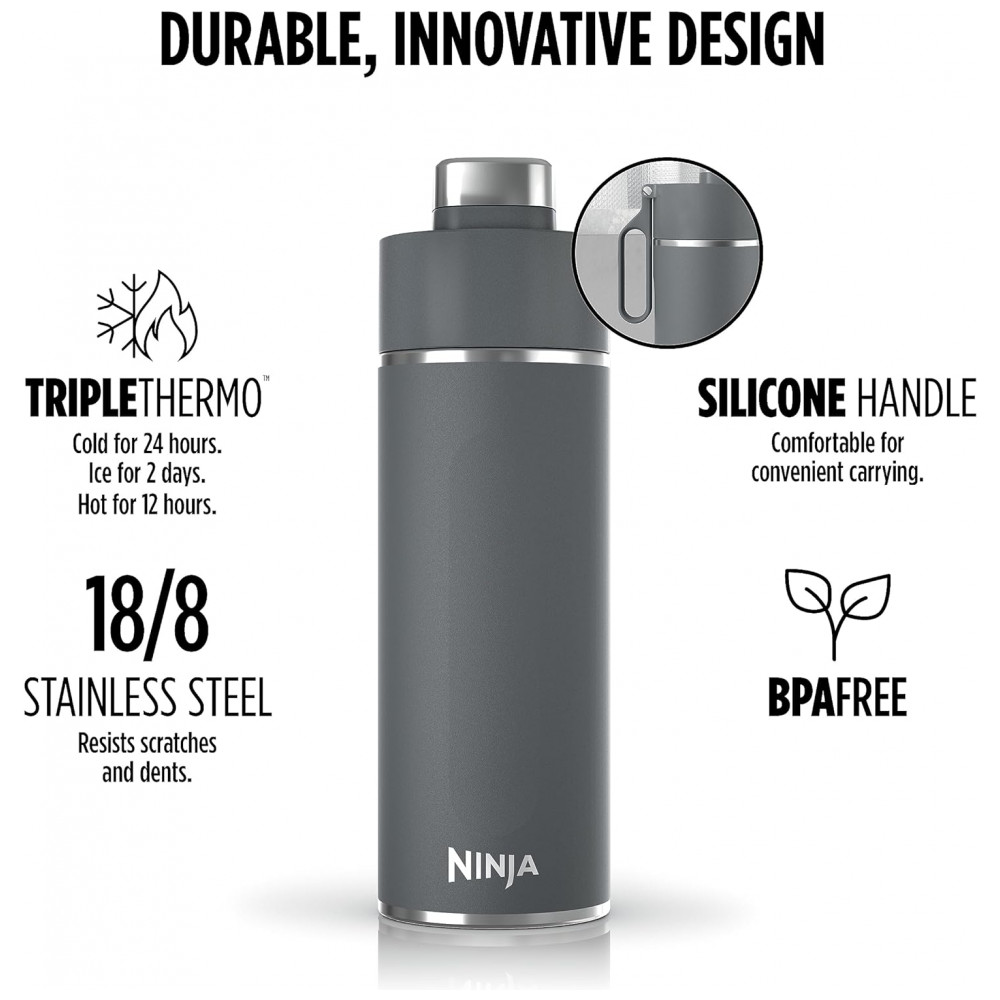 Garrafa Térmica para Água 530mL em Aço Inoxidável, à Prova de Vazamentos, Ninja DW1801GY, Cinza - Imagem 5