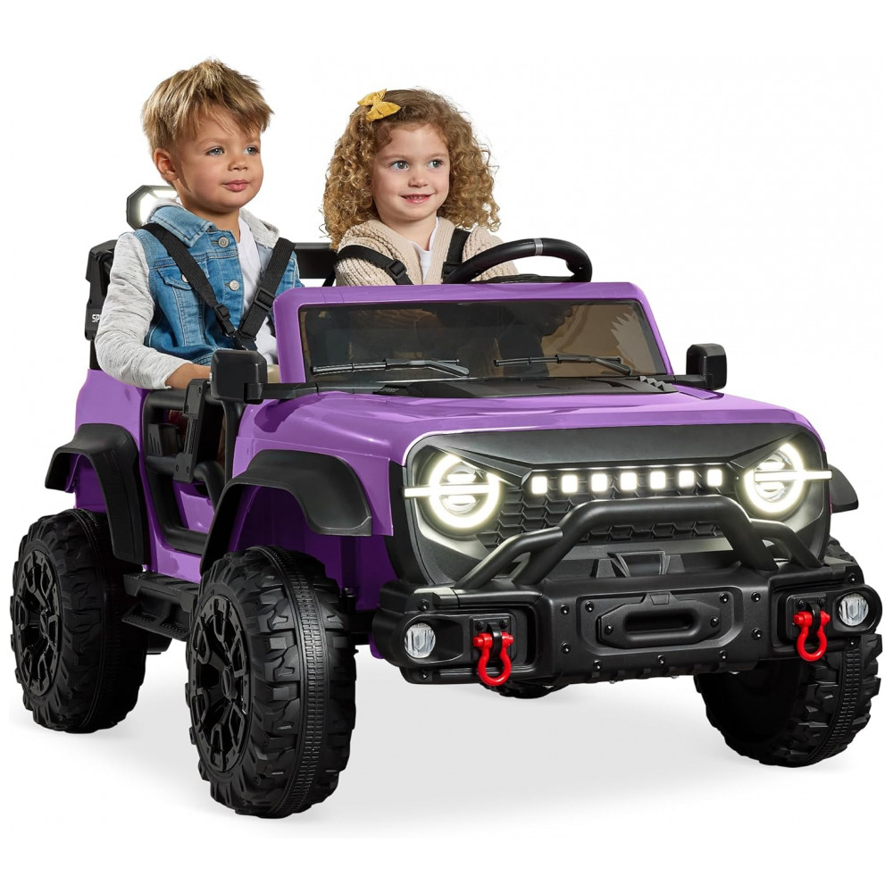 ECTQ79C7X3ZD0B_0-1.jpg - Carro Elétrico Infantil Best Choice Products 24V Roxo, Caminhão 2 Lugares, com Controle Remoto, Bluetooth, Luzes LED e Capacidade para 60 kg