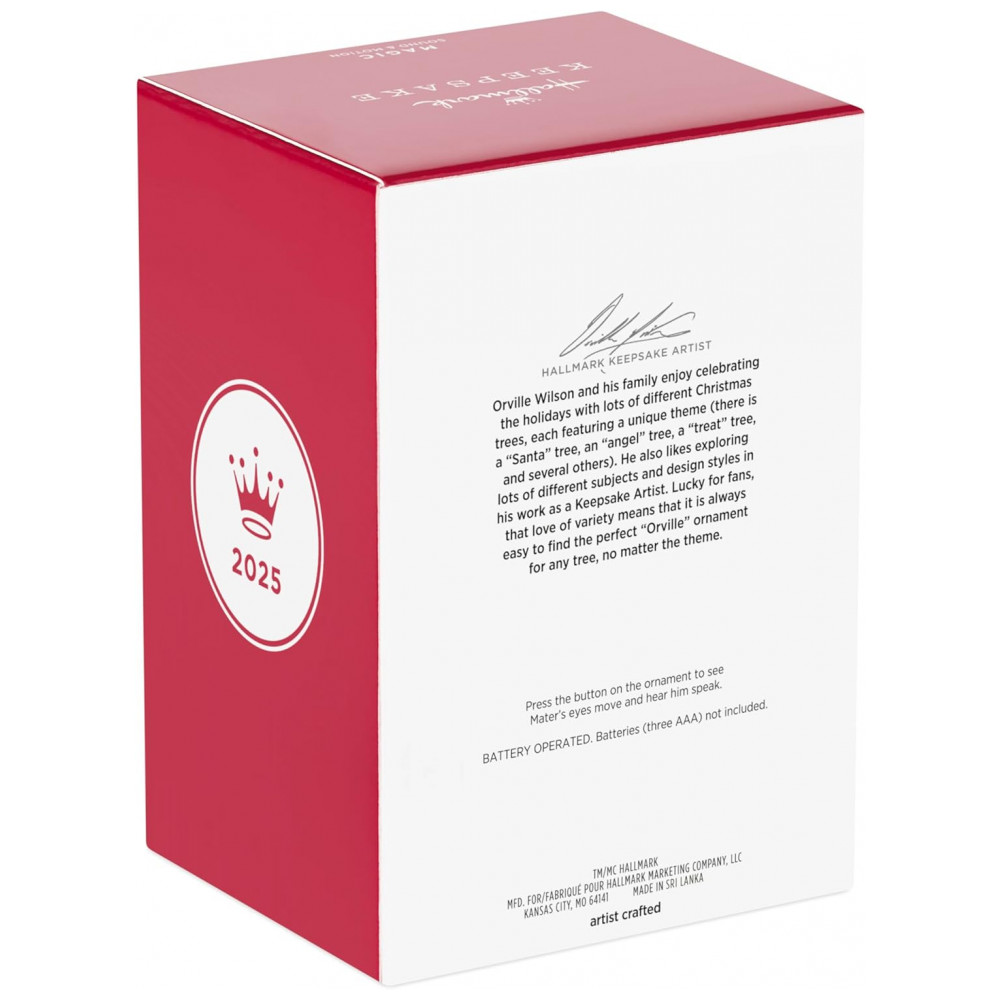 ECTQ7BJBRLSD0B_7-1.jpg - Enfeite de Natal Hallmark Keepsake 2025 Disney/Pixar Cars Mater com Som e Movimento, Plástico, 7x8x13,3 cm, Com Caixa