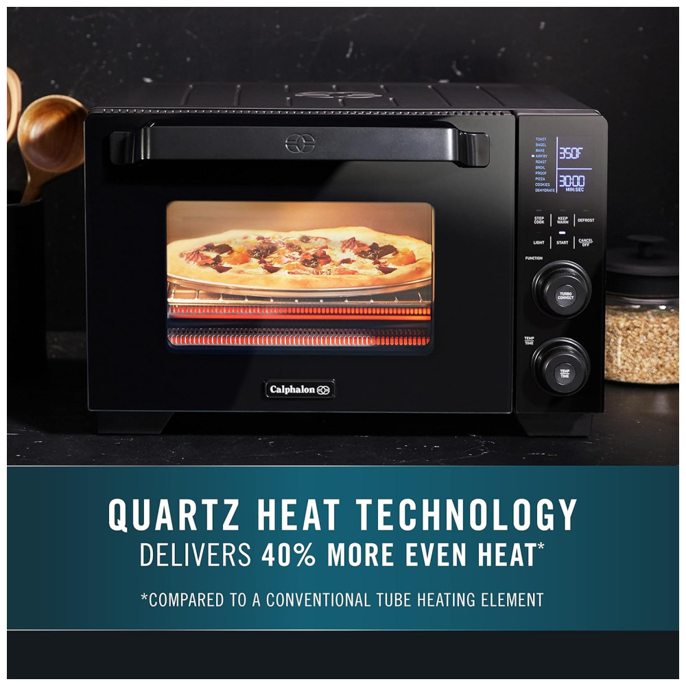 ECTQ7CS4WJ390B_1-5.jpg - Forno Elétrico de Bancada com Controle de Temperatura e Temporizador, Aço Inoxidável, 110v, CALPHALON 2157182, Preto