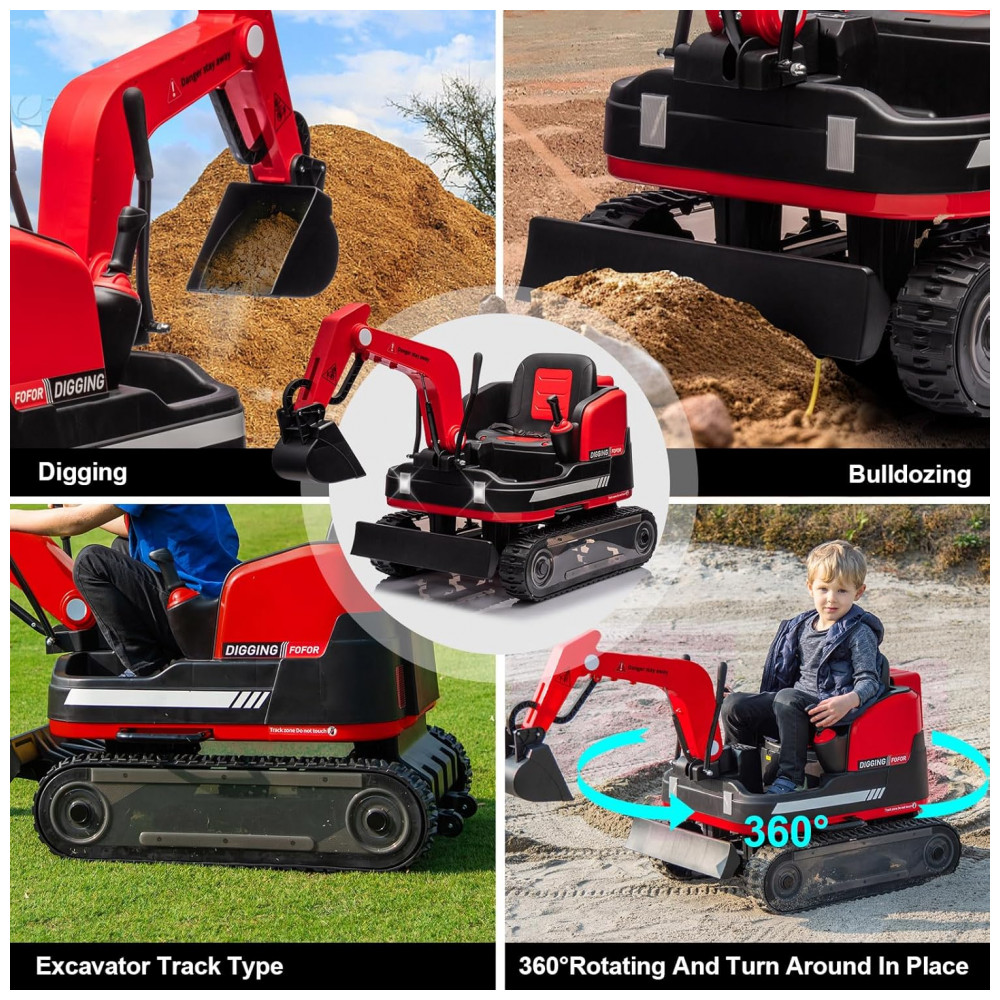 ECTQ7D18S9LD0B_1-1.jpg - Escavadeira Infantil Elétrica JOYLDIAS Vermelha 12V 360° Rotativa Buldôzer Controle Remoto MP3 USB Trilhos Multi-Terreno Toolbox