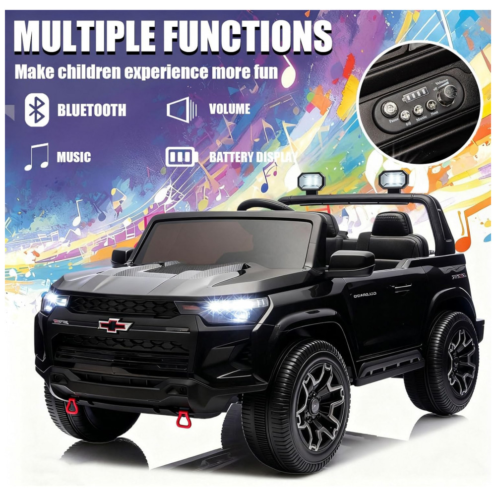 ECTQ7GRB996C0B_4-1.jpg - Carro Elétrico Infantil Chevrolet Colorado Licenciado 24V 2 Lugares 4WD Controle Remoto Música Alarme Megafone Preto