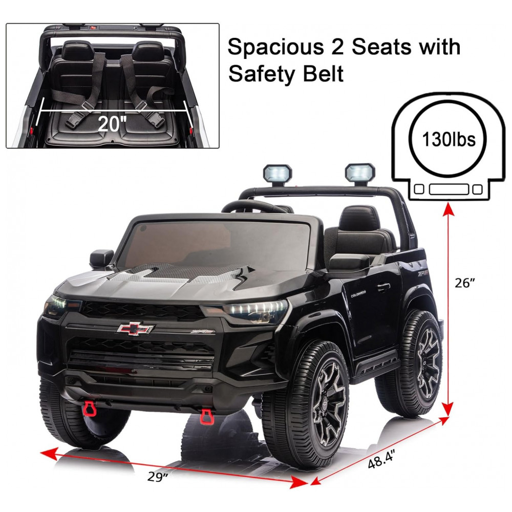 ECTQ7GRB996C0B_5-1.jpg - Carro Elétrico Infantil Chevrolet Colorado Licenciado 24V 2 Lugares 4WD Controle Remoto Música Alarme Megafone Preto