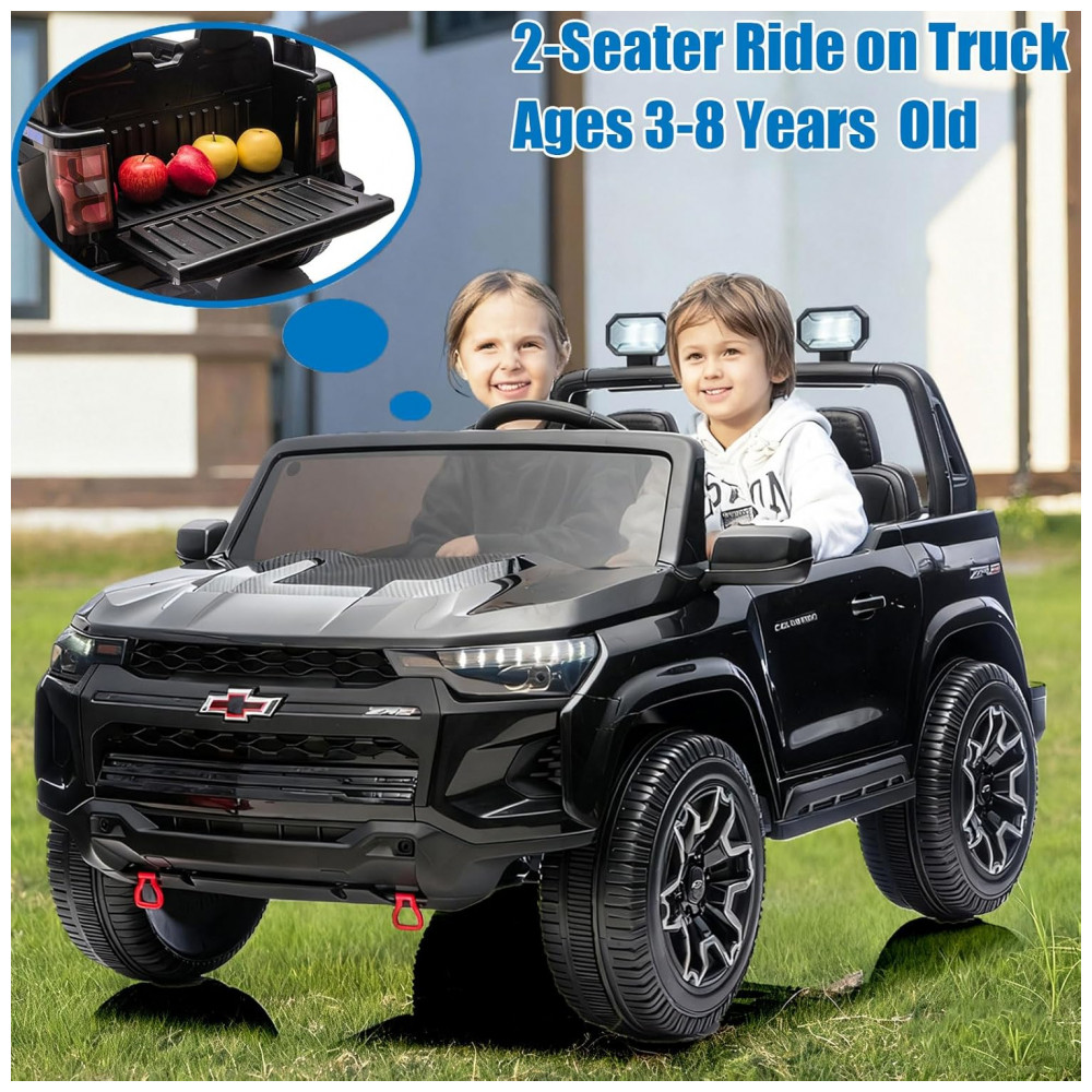 ECTQ7GRB996C0B_6-1.jpg - Carro Elétrico Infantil Chevrolet Colorado Licenciado 24V 2 Lugares 4WD Controle Remoto Música Alarme Megafone Preto
