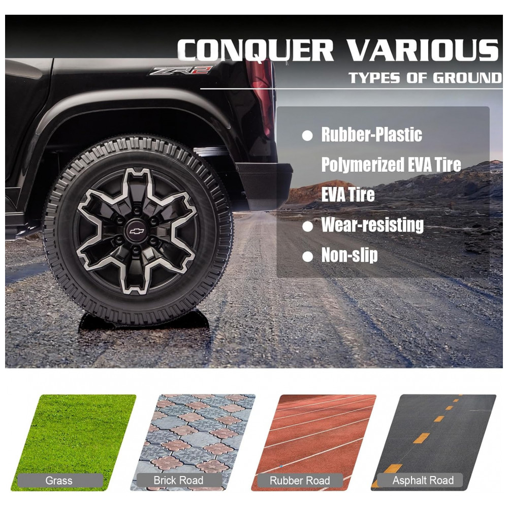 ECTQ7GRB996C0B_7-1.jpg - Carro Elétrico Infantil Chevrolet Colorado Licenciado 24V 2 Lugares 4WD Controle Remoto Música Alarme Megafone Preto