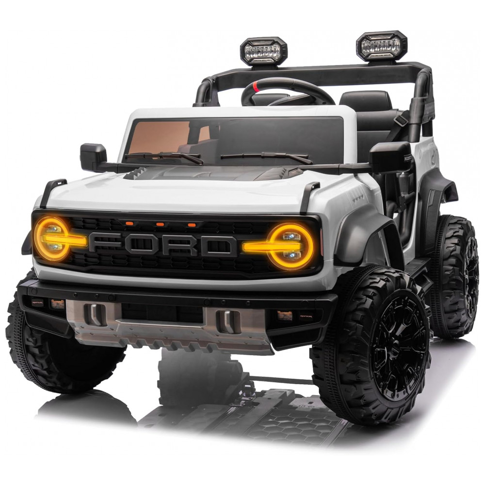ECTQ7H6R5DGD0B_0-1.jpg - Carrinho Elétrico Licenciado Infantil 2 Lugares 24V Ford Bronco Raptor 4x4 2 Motores 90W Bluetooth Suspensão 4 Rodas Controle Remoto YOFE Branco