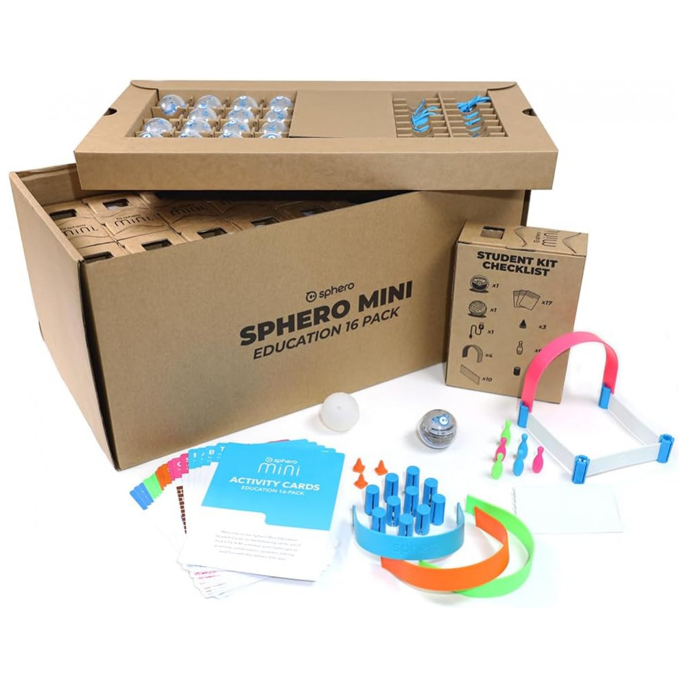 Sphero Mini Education Kit 16-Pack – Kit Educacional com 16 Robôs Programáveis, Acessórios e Cartões para Aprendizagem STEM em Sala de Aula