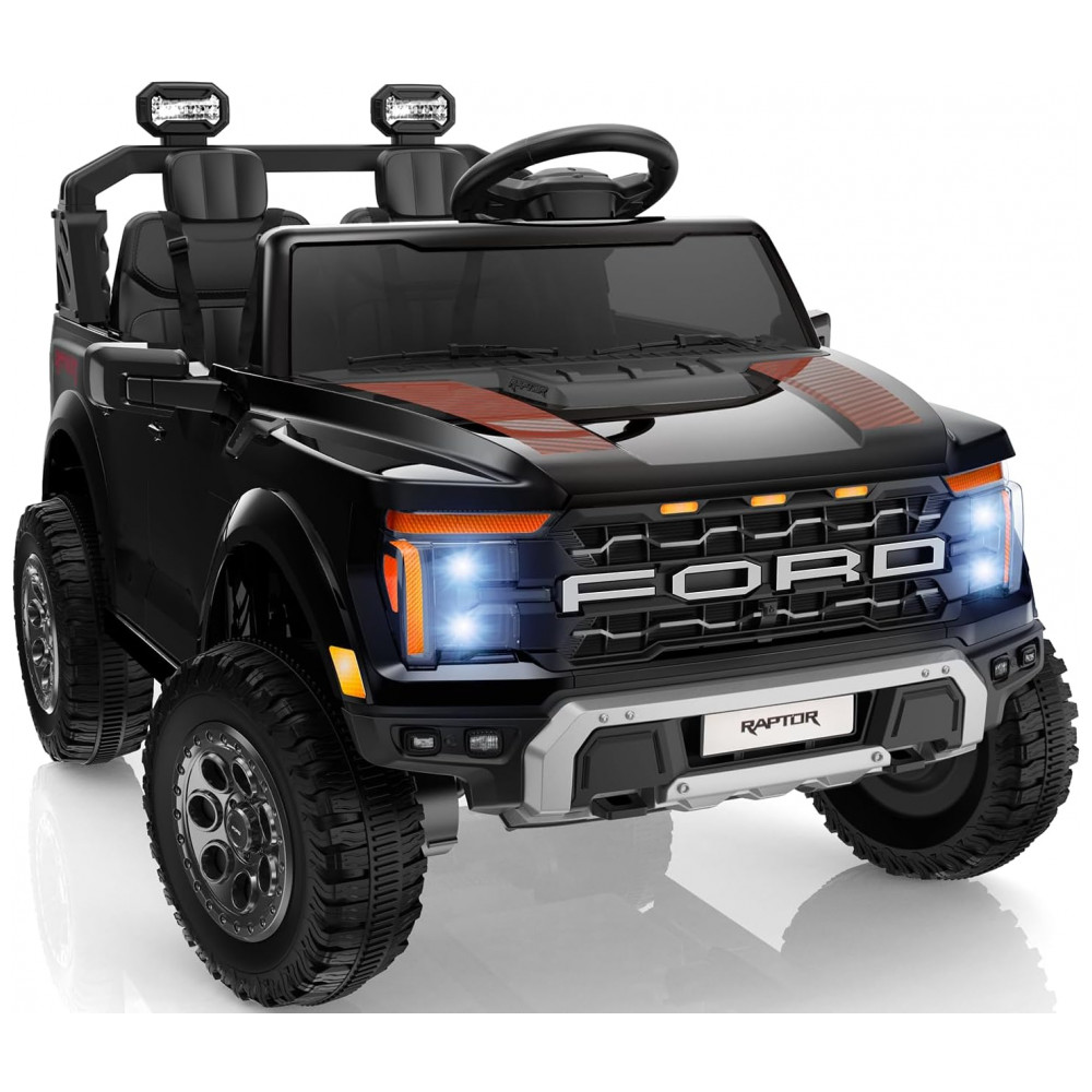 ECTQ7PJYM3BF0B_0-1.jpg - Carro Elétrico Infantil Licenciado Ford F-150 Raptor 24V Preto 2 Lugares com Controle Remoto, Bluetooth, Luzes LED, Baú e Partida Suave