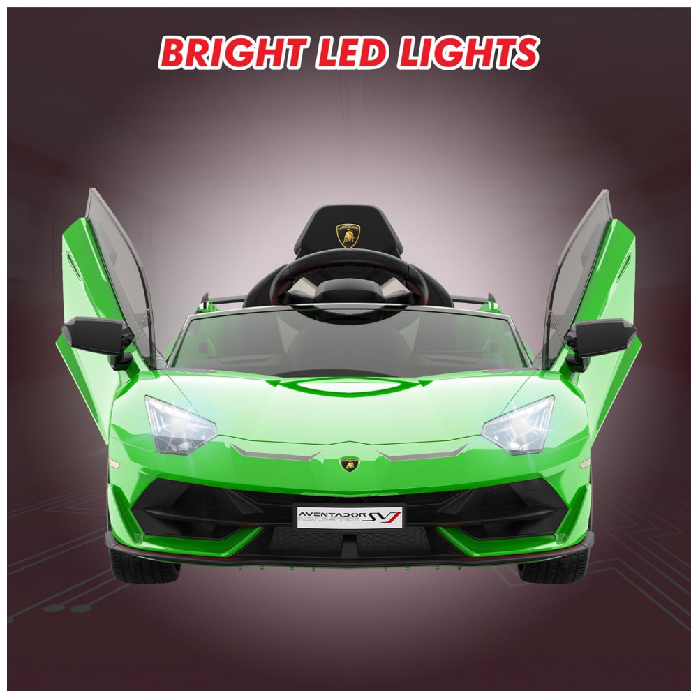ECTQ7TCZS2XF0B_1-1.jpg - Carro Elétrico Infantil SLEKVERSA Lamborghini 12V Verde Licenciado Controle Remoto 2 Velocidades Suspensão Música LED Porta Hidráulica