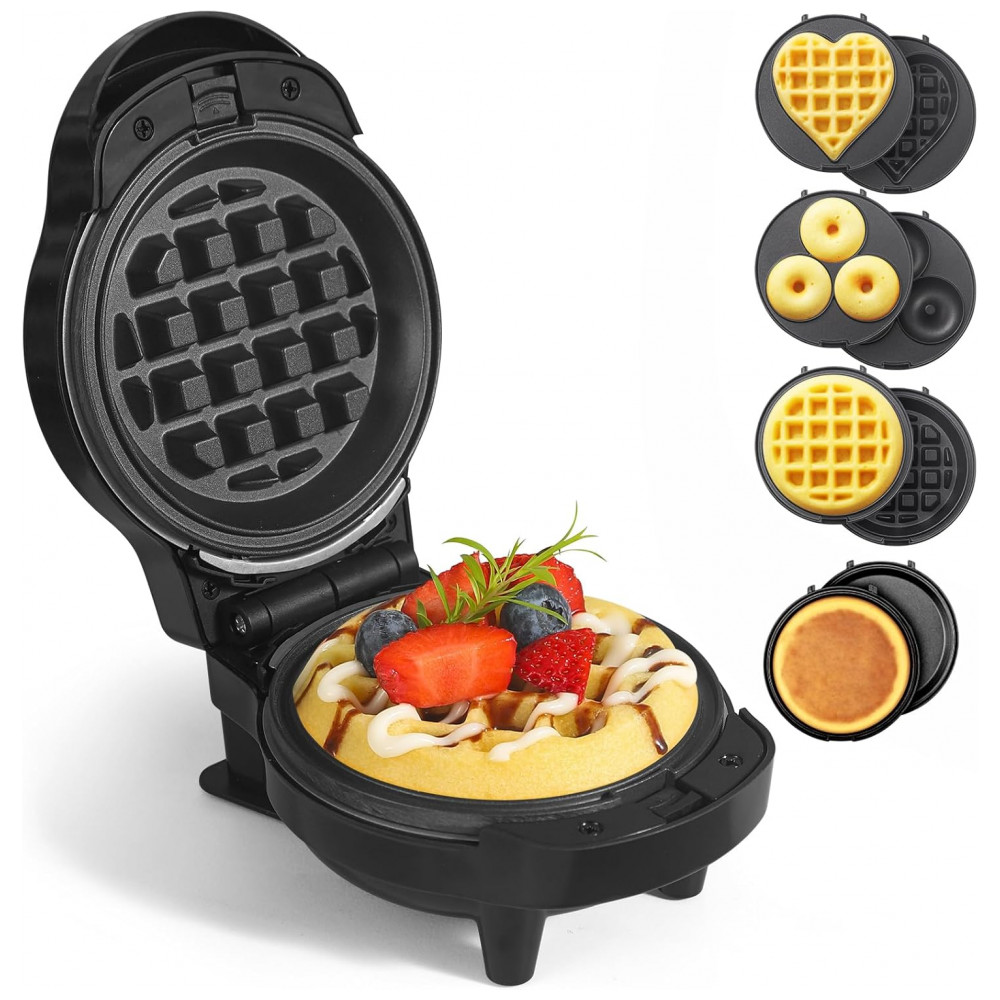 ECTQ7Y29CHZD0B_0-1.jpg - Mini Waffles Maker com 8 Placas Removíveis, 4 em 1 Mini Waffle Maker, Coração, Panqueca, Donut, Ferro de Waffle Antiaderente,UVFAST