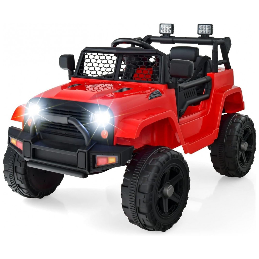 ECTQ8164TWDC0B_0-1.jpg - Caminhão Elétrico Infantil OLAKIDS Vermelho 12V Jeep 2 Velocidades Controle Remoto Suspensão Porta Dupla LED Música USB MP3 TF