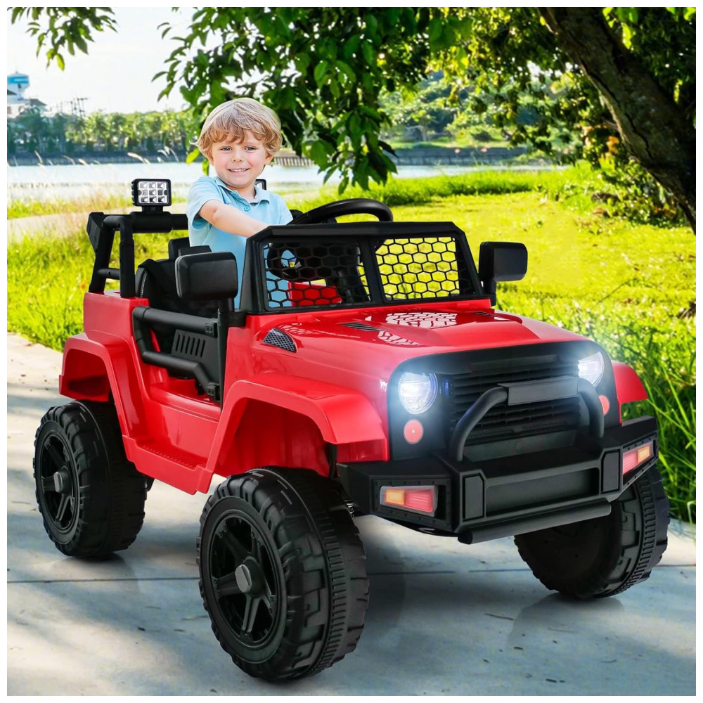 ECTQ8164TWDC0B_1-1.jpg - Caminhão Elétrico Infantil OLAKIDS Vermelho 12V Jeep 2 Velocidades Controle Remoto Suspensão Porta Dupla LED Música USB MP3 TF