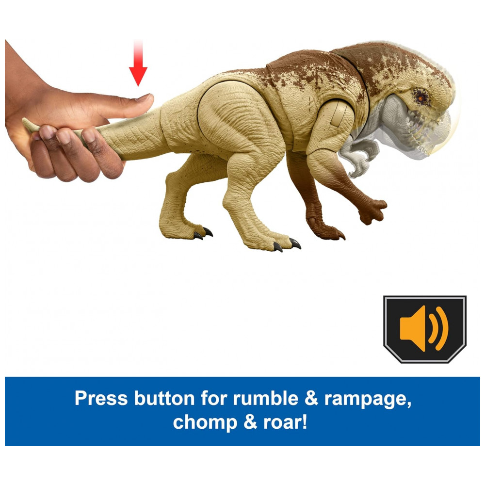 ECTQ81FBYFND0B_3-2.jpg - Mattel Jurassic World Rebirth Distortus Rex Rumble N Rampage Dinosaur Action Figure 55,88 Centímetros com 2 Ações de Ataque, Conteúdo Preciso,