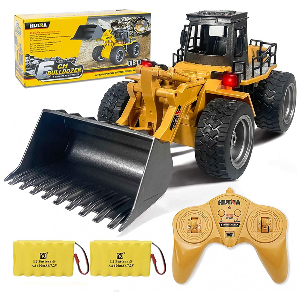 Caminhão de Brinquedo Trator Bulldozer com Controle Remoto, 1:18 Escala RC em Metal para Construção, Recarregável com Duas Baterias -kkny
