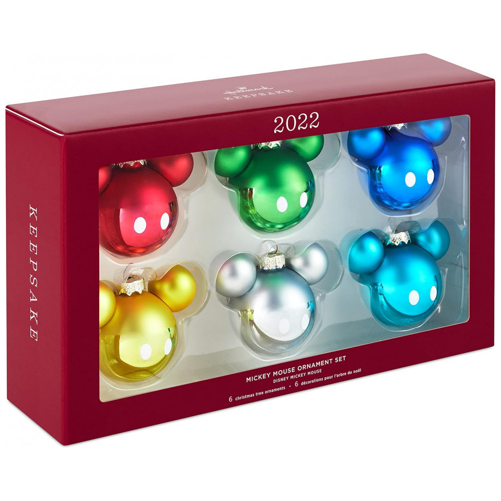 ECTQ88SPRZ480B_2-1.jpg - Conjunto de 6 Ornamentos de Vidro Hallmark Keepsake Mickey Mouse 2022, Silhuetas Coloridas com Detalhes Metálicos