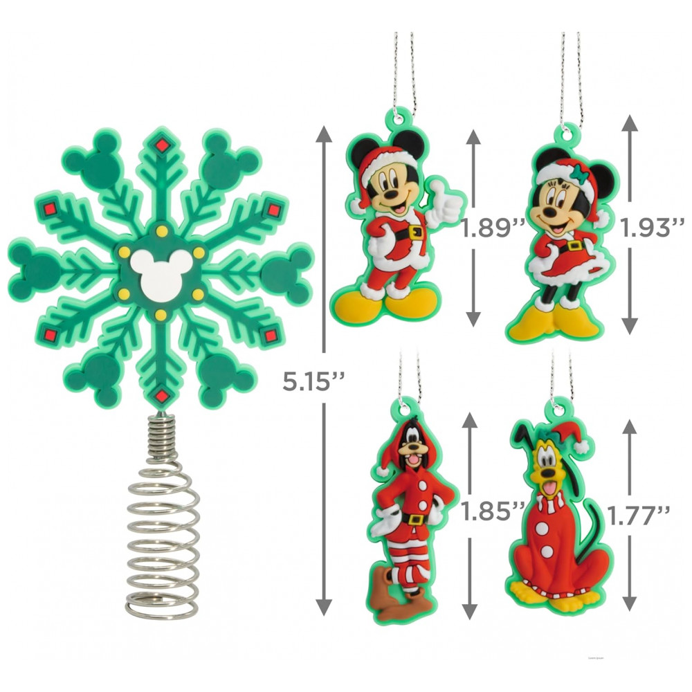 ECTQ89S1CTSC0B_3-1.jpg - Conjunto Hallmark Disney Mini Enfeites de Natal com Topo de Árvore Mickey e Minnie, 5 Peças em PVC Inquebrável, 13 x 8,4 x 1,9 cm