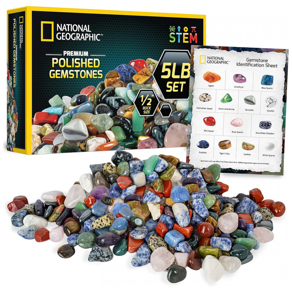 ECTQ8DRP1JM80B_0-1.jpg - Pedras Polidas Premium 2,3 kg, Gemas 1,3 cm, Kit Educativo STEM, Artes e Artesanato, Cristais para Crianças National Geographic