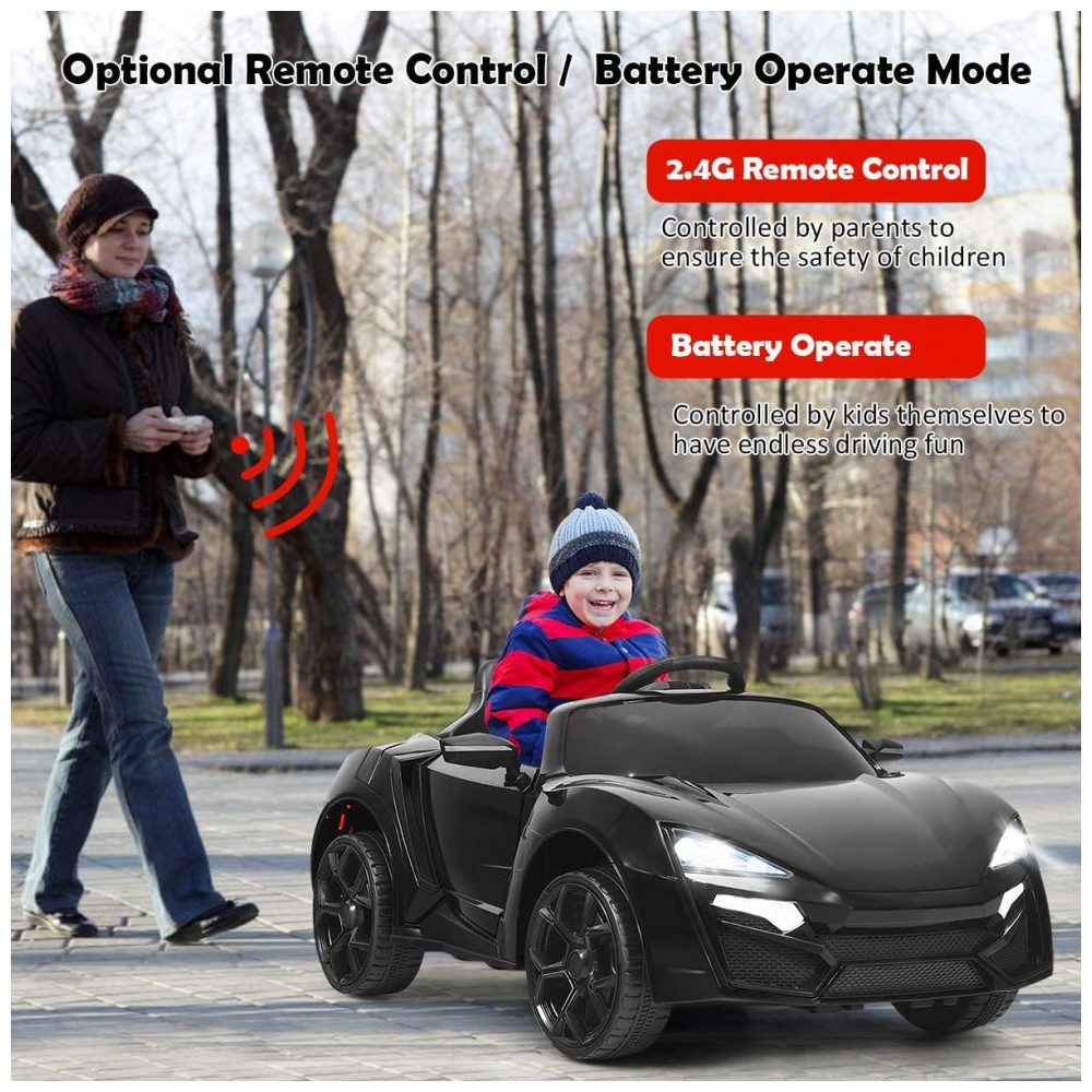 ECTQ8FR7K86B0B_1-1.jpg - Carro Elétrico Infantil OLAKIDS Preto 12V 4 Rodas Suspensão Porta Dupla Controle Remoto LED 3 Velocidades Música USB TF