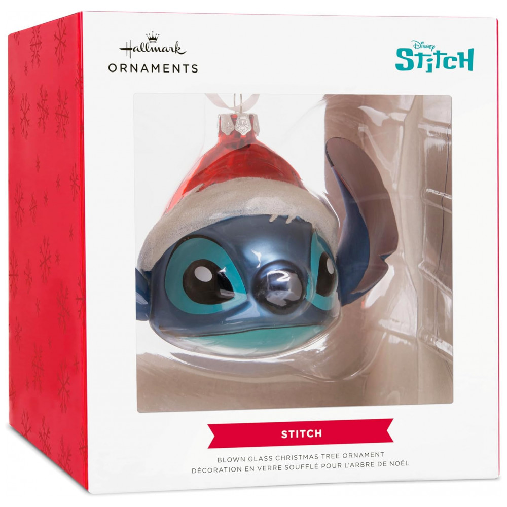 ECTQ8HZ18TSC0B_2-1.jpg - Enfeite de Natal Hallmark Disney Stitch com Chapéu de Papai Noel em Vidro Soprada Multicolorido, 12 x 8,3 x 8,3 cm